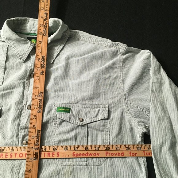 #00 John Deere Men's Long Sleeve Button Up Shirt Size Large Ivory Double Pockets - Picture 4 of 11
